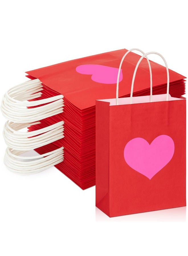 Engrowtic 24 Pcs Valentine's Day Heart Gift Bags Bulk with Handle Valentines Gifts Kraft Paper Wrapping Bag Heart Shaped Goodie Candy Gift Bags for Wedding Party Favors Supplies (Red) - Image 1