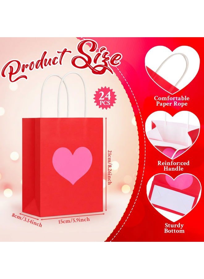 Engrowtic 24 Pcs Valentine's Day Heart Gift Bags Bulk with Handle Valentines Gifts Kraft Paper Wrapping Bag Heart Shaped Goodie Candy Gift Bags for Wedding Party Favors Supplies (Red) - Image 2