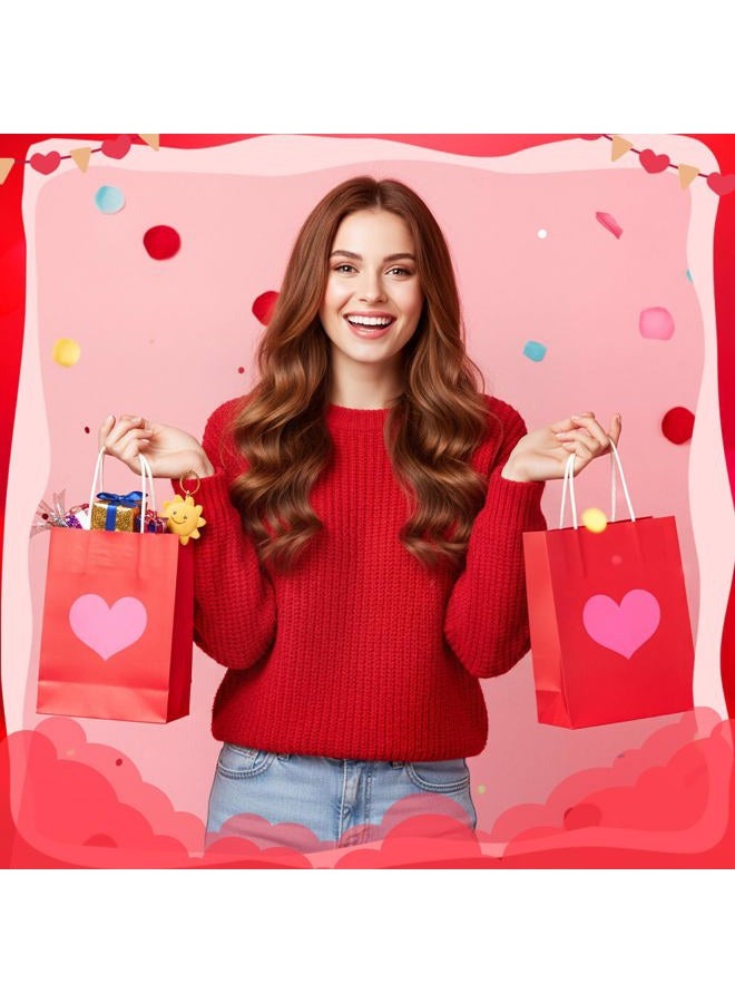 Engrowtic 24 Pcs Valentine's Day Heart Gift Bags Bulk with Handle Valentines Gifts Kraft Paper Wrapping Bag Heart Shaped Goodie Candy Gift Bags for Wedding Party Favors Supplies (Red) - Image 3