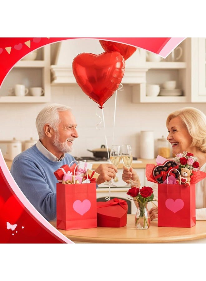 Engrowtic 24 Pcs Valentine's Day Heart Gift Bags Bulk with Handle Valentines Gifts Kraft Paper Wrapping Bag Heart Shaped Goodie Candy Gift Bags for Wedding Party Favors Supplies (Red) - Image 4