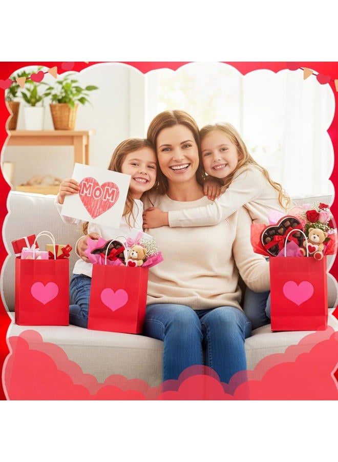 Engrowtic 24 Pcs Valentine's Day Heart Gift Bags Bulk with Handle Valentines Gifts Kraft Paper Wrapping Bag Heart Shaped Goodie Candy Gift Bags for Wedding Party Favors Supplies (Red) - Image 5