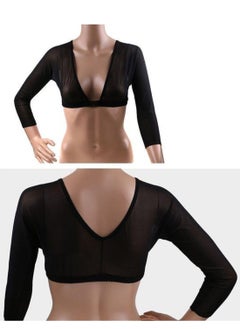 Generic 2 PCS Women's Basic Length Mesh Sleeves Button Front Long Sleeve Women's 
