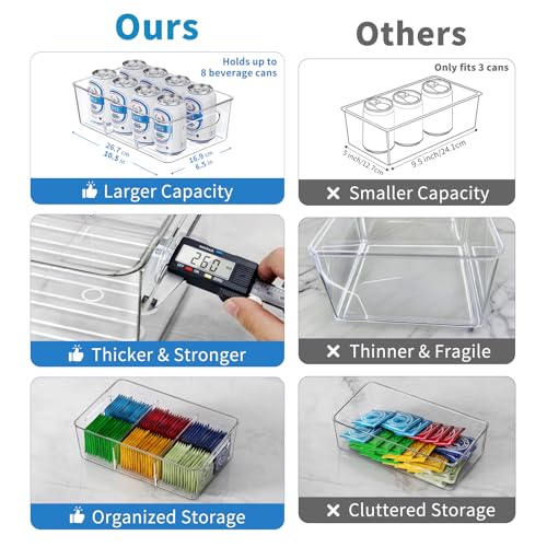 Mpotmiy 6 Pack Pantry Organizers and Storage,Clear Plastic Containers with 2 Dividers for Kitchen,Fridge Organization and Storage,Acrylic Bins for Pounches,Spice Packet,Snack organzier - Image 2