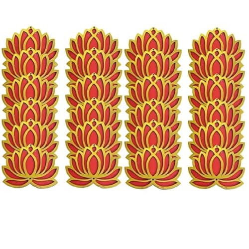 Sanvatsar Home White Golden Lotus 4 Inch Set of 24 Wooden Cutout DIY Rangoli Kit | Decorations for Diwali, Dusshera Wedding Rangoli, Pooja, Decorations, Festival Gift (Red24) - Image 5