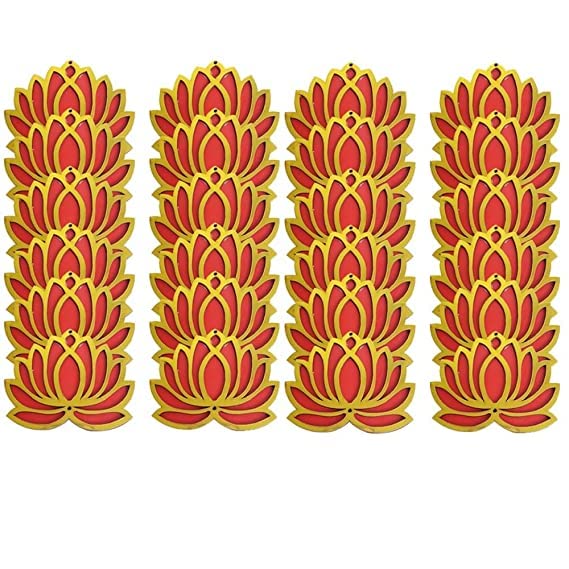 Sanvatsar Home White Golden Lotus 4 Inch Set of 24 Wooden Cutout DIY Rangoli Kit | Decorations for Diwali, Dusshera Wedding Rangoli, Pooja, Decorations, Festival Gift (Red24) - Image 4