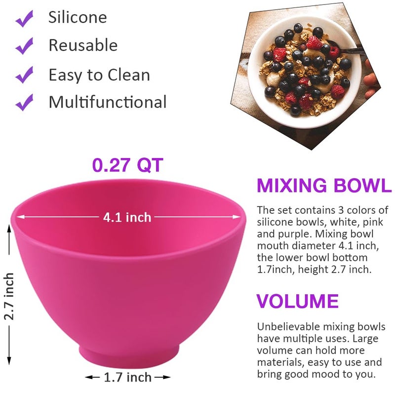 Goalfly 6 Pcs Silicone Mixing Bowls, 0.27 QT Silicone Bowl, Chocolate Melting Bowl, Mixing Bowls are Suitable for Serving, Prepping, White, Pink, Purple (4.1 x 4.1 x 2.7 Inch) - Image 2