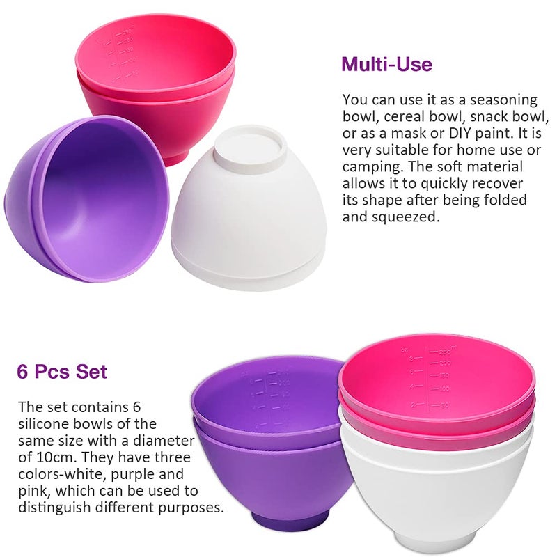 Goalfly 6 Pcs Silicone Mixing Bowls, 0.27 QT Silicone Bowl, Chocolate Melting Bowl, Mixing Bowls are Suitable for Serving, Prepping, White, Pink, Purple (4.1 x 4.1 x 2.7 Inch) - Image 4