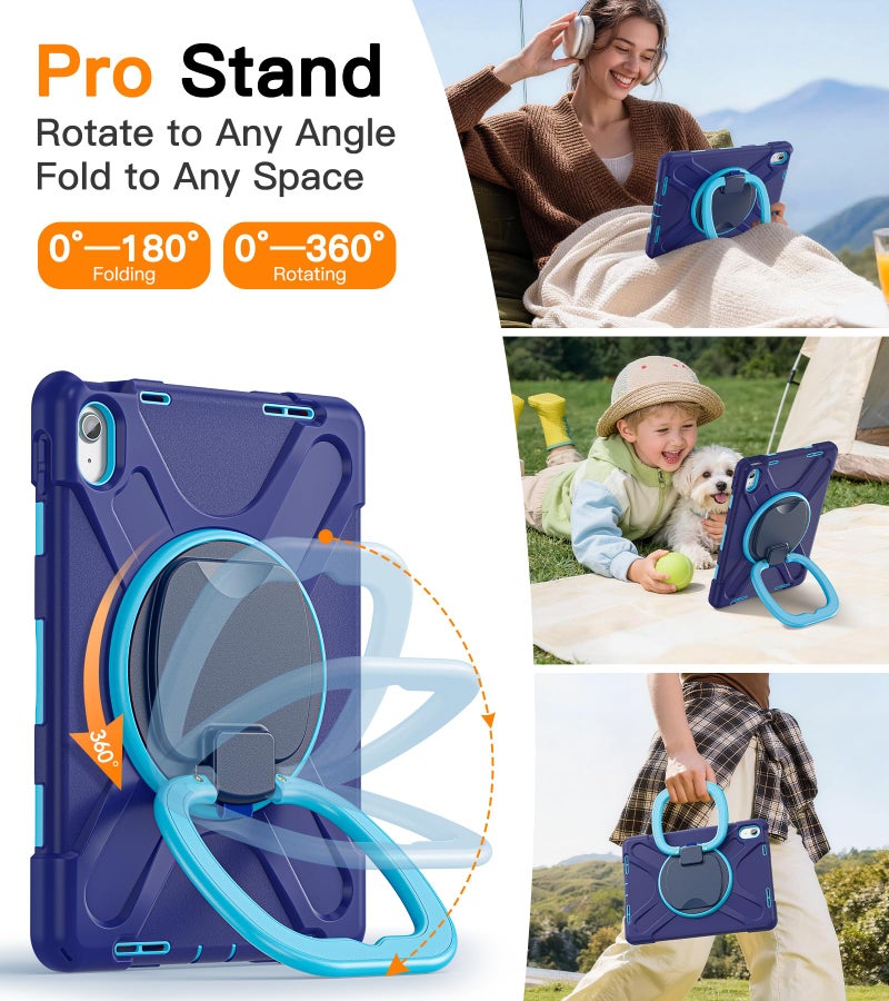 BATYUE Case for iPad (A16) 11th/10th Gen 11''/10.9'' 2025/2022 - Heavy Duty Shockproof Cover with 360Â° Rotating & 180Â° Folding Stand, Screen Protector, Shoulder Strap & Pencil Holder | NavyBlue - Image 5