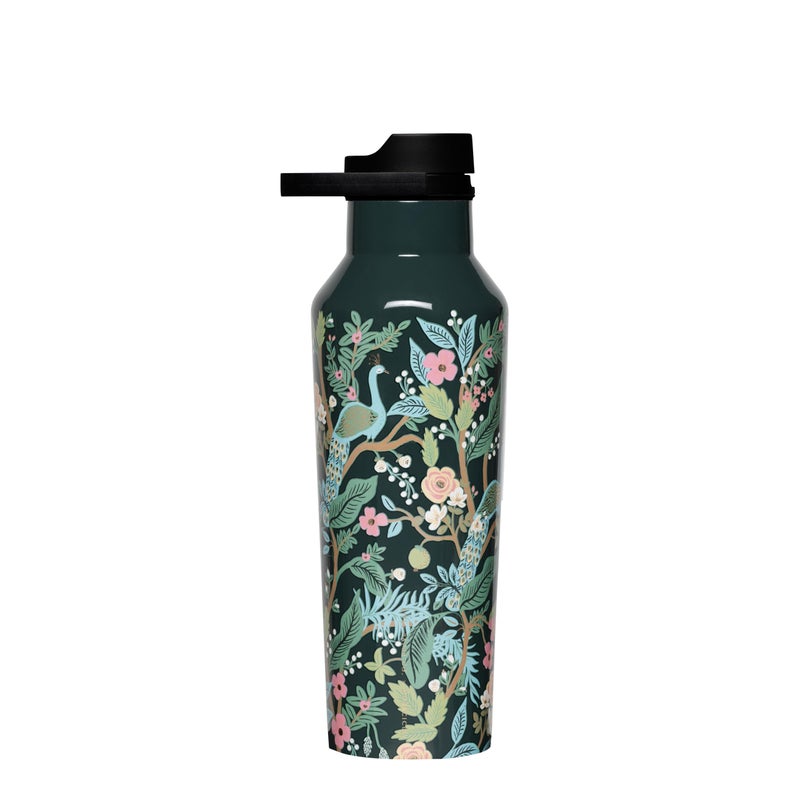 Corkcicle x Rifle Paper Co. Sport Canteen Insulated Tumbler  Peacock Blue  20 oz - Reusable Water Bottle Keeps Beverages Cold for 25 Hrs & Hot 12 Hrs - Cupholder Friendly Tumbler with Screw-On Cap