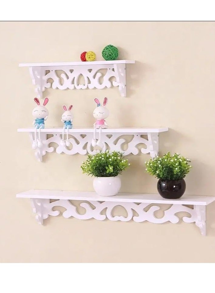 Set of 3 Floating Wall Shelves - Vintage Decorative MDF Wood Display & Storage Shelf for Books, Décor, & More - Stylish Space-Saving Wall-Mounted Bookshelf  - Image 3