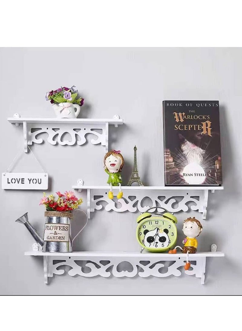 Set of 3 Floating Wall Shelves - Vintage Decorative MDF Wood Display & Storage Shelf for Books, Décor, & More - Stylish Space-Saving Wall-Mounted Bookshelf  - Image 4
