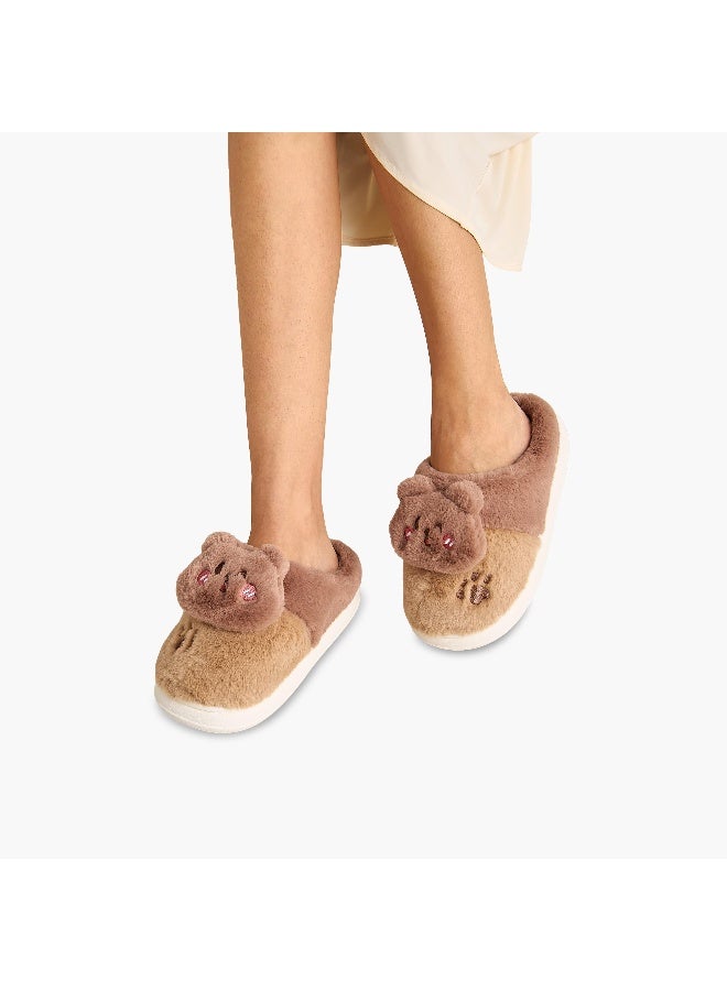 LIFESTYLE Girls Teddy Bear Plush Bedroom Mules - Image 2