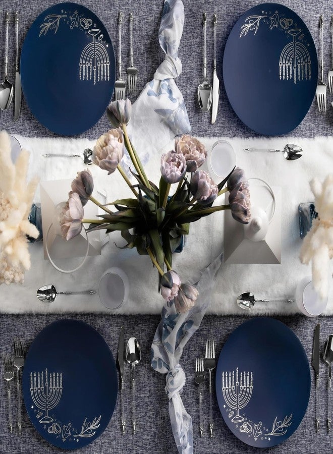 Decor Decorline مجموعة ديكورلاين لعيد حانوكا، أطباق عشاء بلاستيكية باللونين الأزرق الملكي والفضي - 10.5 بوصة (عبوة من 10 أطباق)، أدوات مائدة بتصميم أنيق، مثالية للمناسبات الخاصة والتجمعات الراقية. - Image 5