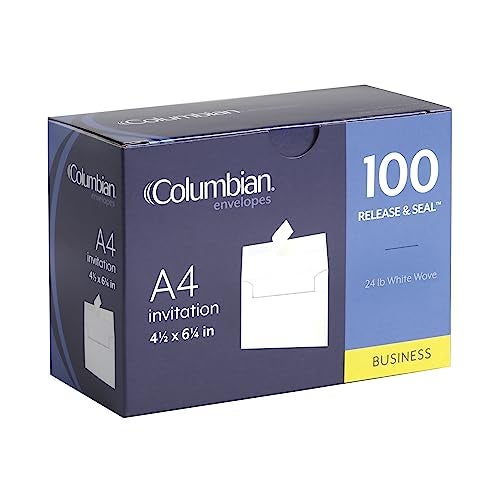 Columbian Invitation Self Seal Envelopes, 100/Box, 4 x 6 Inches for Photos & Cards, Release & Seal Peel and Seal Strip, A4, Square Flap, White (COLO228) - Image 1