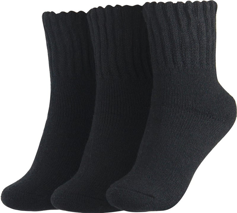 BenSorts Women Winter Solid Boots Socks Thick Warm Wool Socks 3 Pairs Pack Cozy Crew Black - Image 1