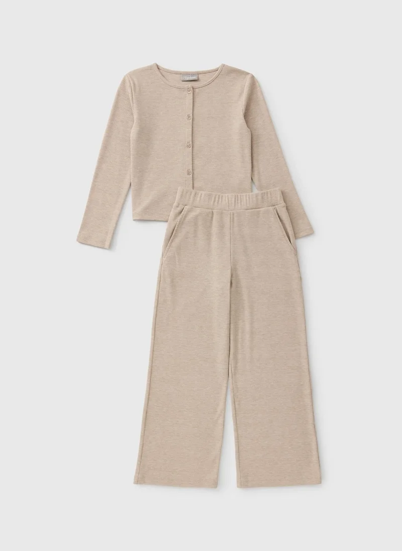 Girls Oatmeal Cardigan & Trousers Set