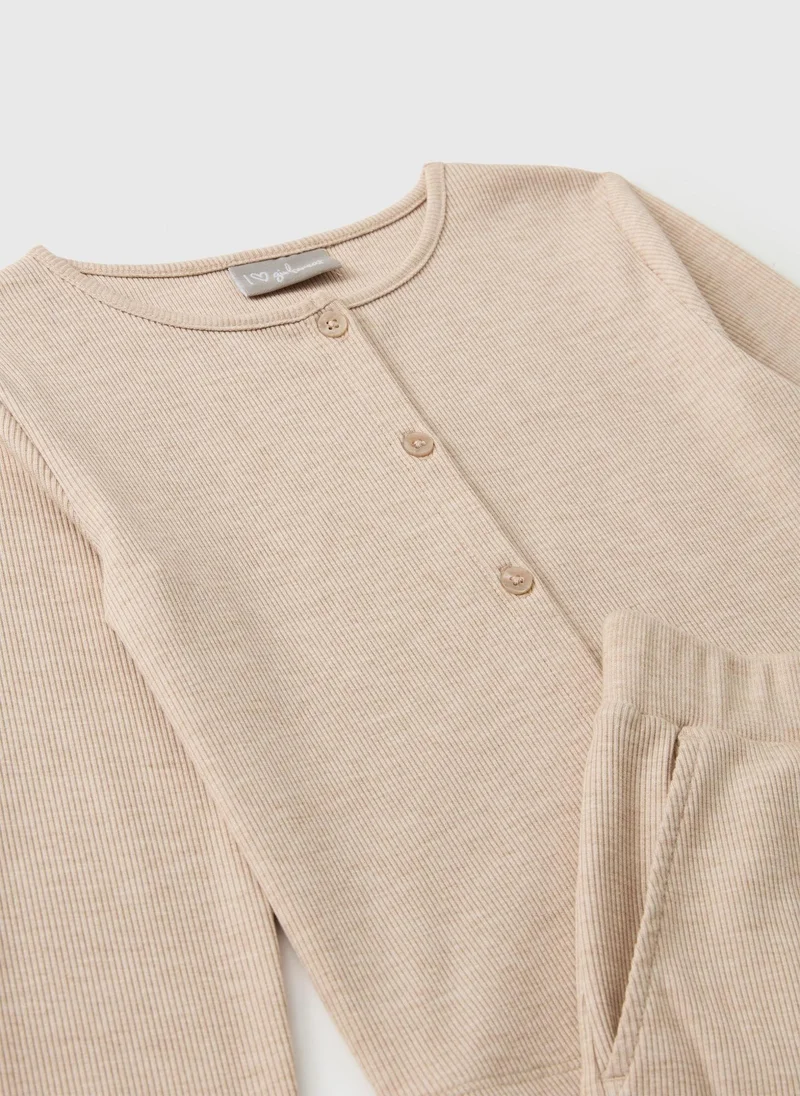 ماتلان Girls Oatmeal Cardigan & Trousers Set