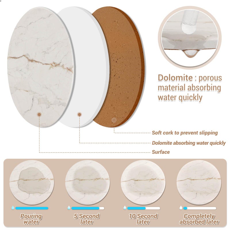 Acejoz Drink Coasters with Holder for Coffee Table, Absorbent Coasters Set of 6, Marble Style Ceramic Coaster for Wooden Table, Suitable for Kinds of Cups, Home Decor, 4 Inches(White) - Image 4