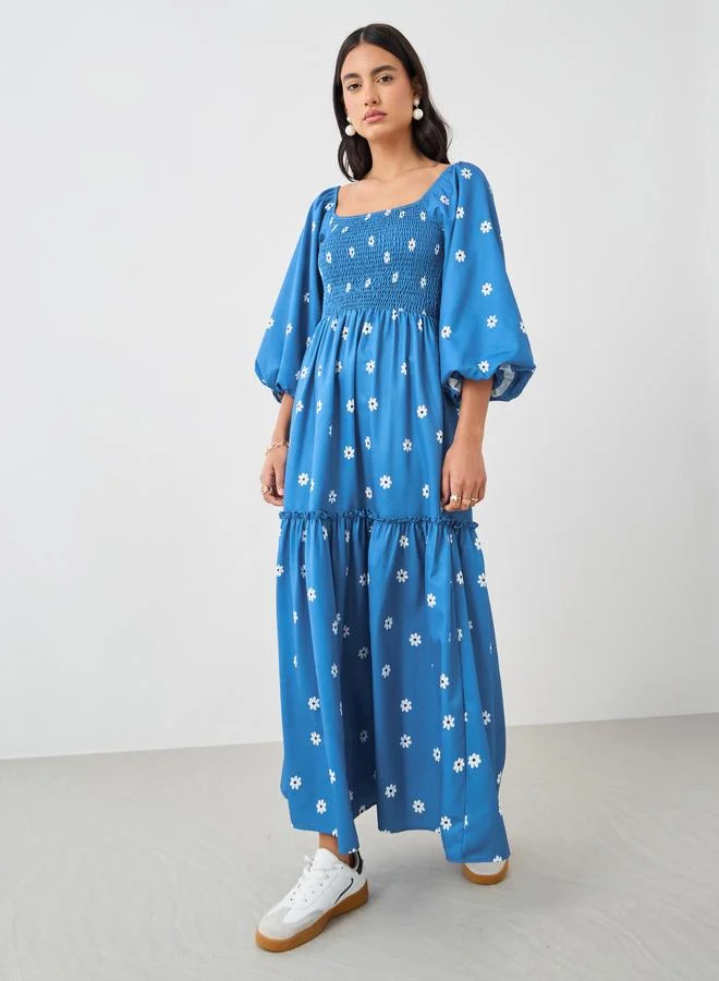 تايك تو Take Two Floral Print Balloon Sleeves Maxi Dress