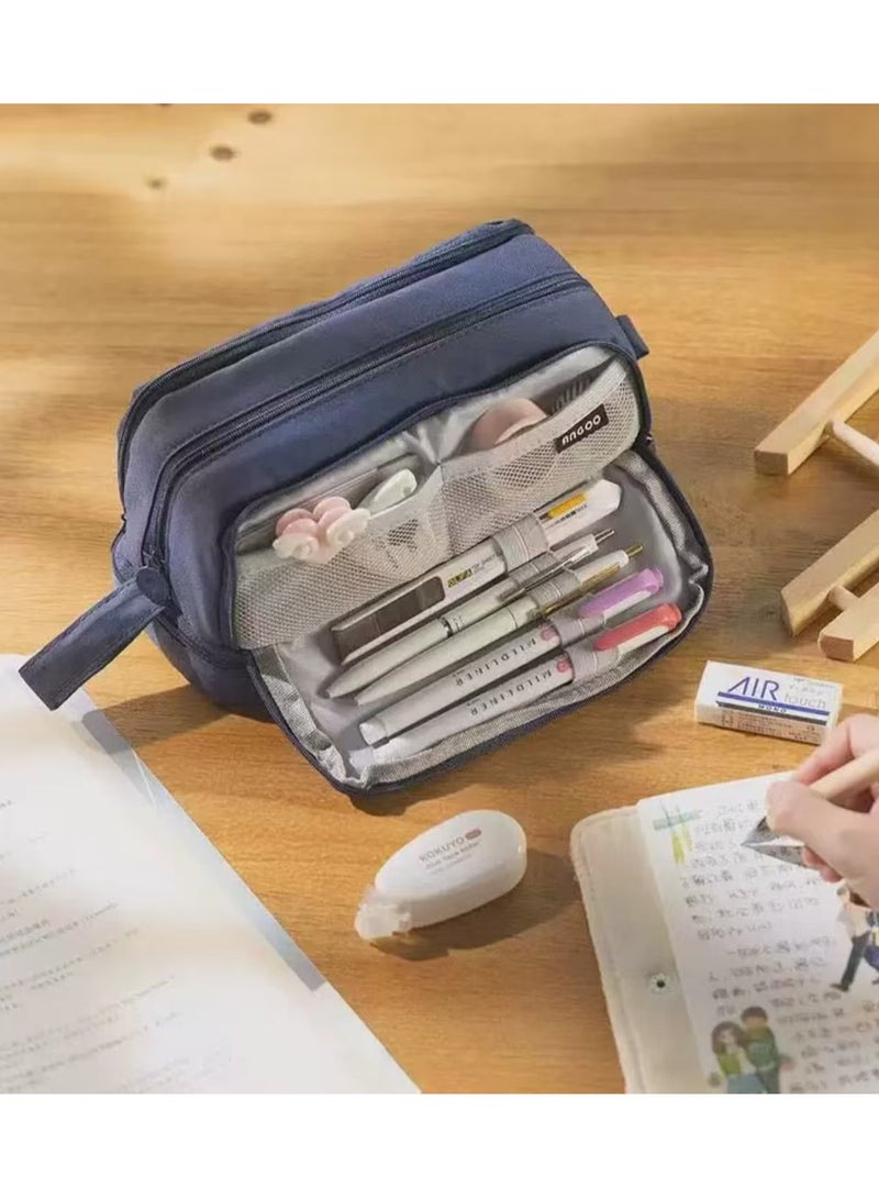 ANGOO large capacity pencil case, 3 compartments canvas pencil case, suitable for teenagers, boys, girls, and students - Image 3