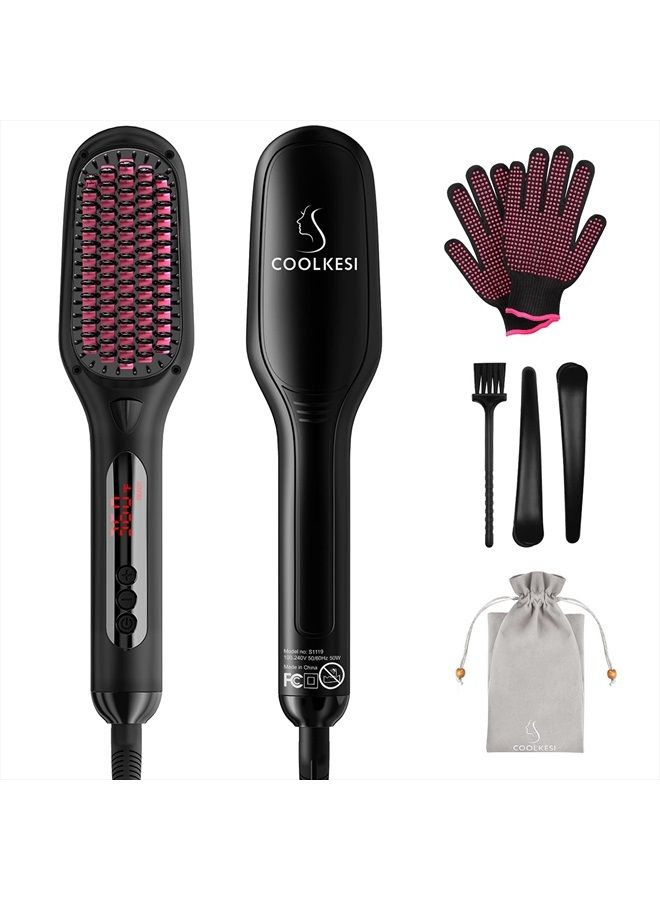 COOLKESI Ionic Hair Straightener Brush by COOLKESI, 30s Fast MCH Ceramic Heating Hair Straightening Brush with Anti Scald Feature, Auto-Off & Dual Voltage, Portable Frizz-Free Silky Electric Straightening Comb - Image 1