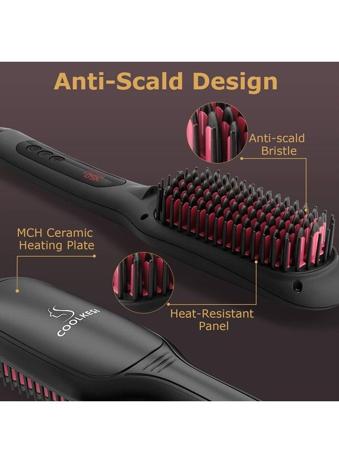 COOLKESI Ionic Hair Straightener Brush by COOLKESI, 30s Fast MCH Ceramic Heating Hair Straightening Brush with Anti Scald Feature, Auto-Off & Dual Voltage, Portable Frizz-Free Silky Electric Straightening Comb - Image 4