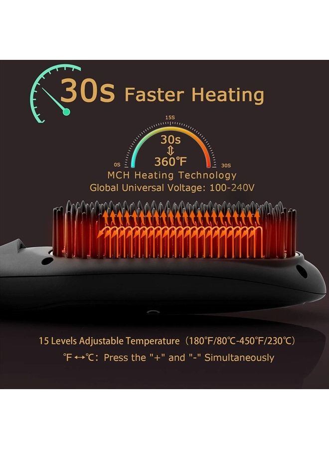 COOLKESI Ionic Hair Straightener Brush by COOLKESI, 30s Fast MCH Ceramic Heating Hair Straightening Brush with Anti Scald Feature, Auto-Off & Dual Voltage, Portable Frizz-Free Silky Electric Straightening Comb - Image 3