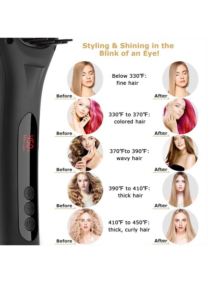 COOLKESI Ionic Hair Straightener Brush by COOLKESI, 30s Fast MCH Ceramic Heating Hair Straightening Brush with Anti Scald Feature, Auto-Off & Dual Voltage, Portable Frizz-Free Silky Electric Straightening Comb - Image 2