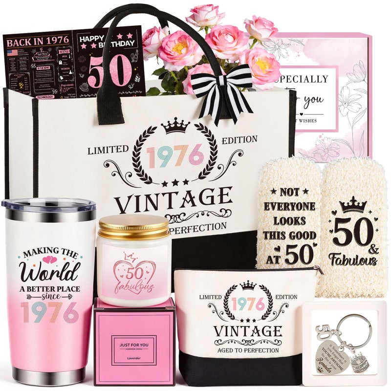 Giftota 50th Birthday Gifts for Her Vintage 1976 Happy 50th Birthday Gifts Basket for Women Unique Gift Ideas for 50 Year Old Women Mom Wife Sister Friend Colleague Funny Bthday Gift Turning 50 Year Old - Image 2