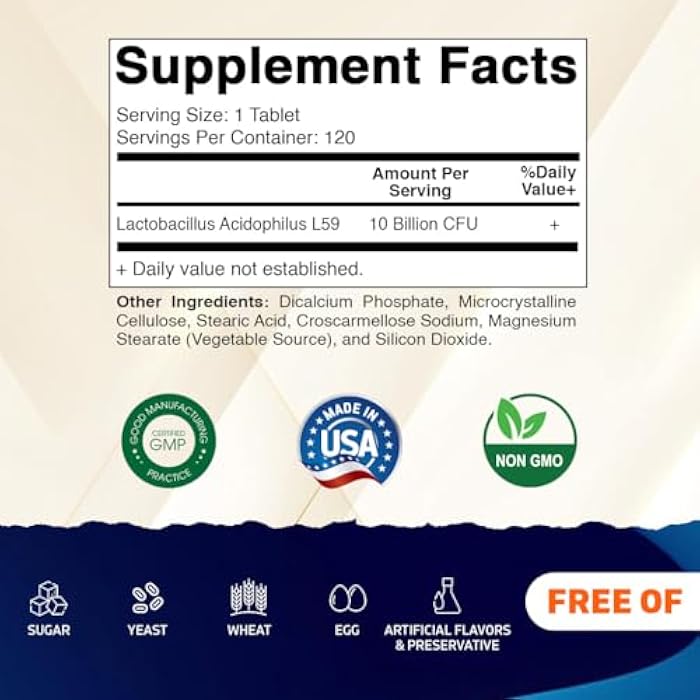 Vitamatic 2 Packs Acidophilus Probiotic - 10 Billion CFU - 120 Tablets - 5X Potency - Daily Probiotic Supplement, Supports Digestive Health (Total 240 Tablets) - Image 2