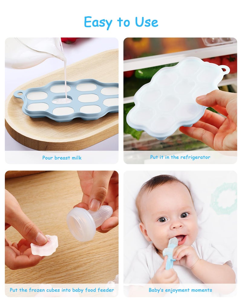 HEOMOONE Baby Food Freezer Tray With Lid 2 Pack  Silicone Nibble Tray  Fruit Feeder Teether  Breastmilk Popsicle Mold  Food Storage Container  Ice Cube Maker For Homemade Baby Meals - Image 3