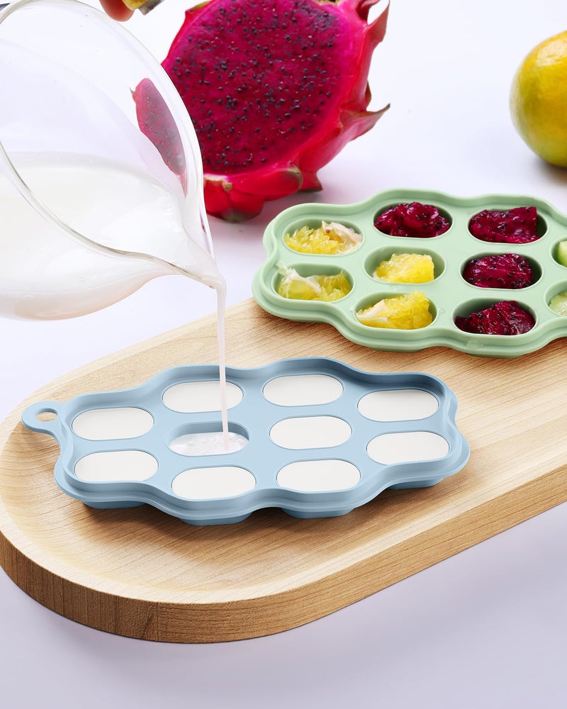 HEOMOONE Baby Food Freezer Tray With Lid 2 Pack  Silicone Nibble Tray  Fruit Feeder Teether  Breastmilk Popsicle Mold  Food Storage Container  Ice Cube Maker For Homemade Baby Meals - Image 2