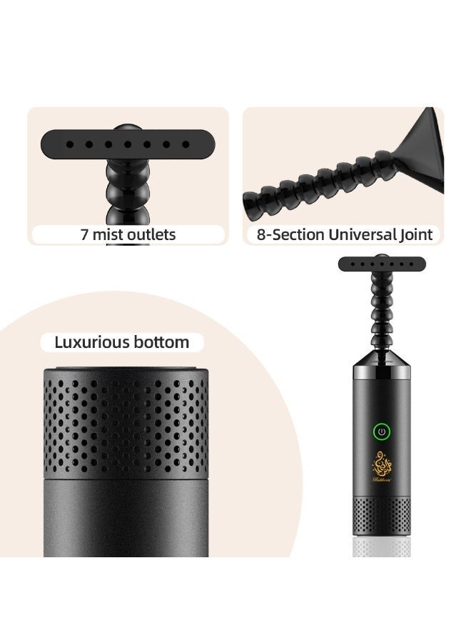 Bukhoon Portable Electric Bakhoor Burner and Flexible Extension Neck Handheld Electronic Mabkhara for Clothes and Home Fragrance 1500mAh USB Rechargeable ,Black - Image 5