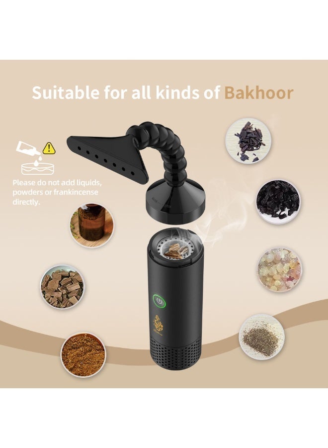 Bukhoon Portable Electric Bakhoor Burner and Flexible Extension Neck Handheld Electronic Mabkhara for Clothes and Home Fragrance 1500mAh USB Rechargeable ,Black - Image 4