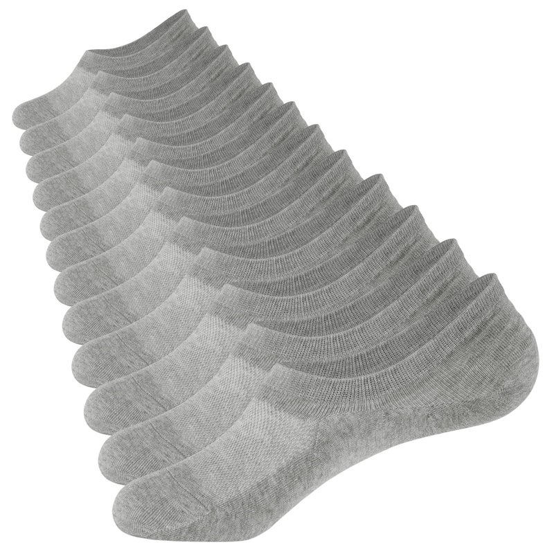CLOSEMATE Mens No Show Socks Cotton Thin High Elasticity Low Cut Ankle Socks with Non Slip Grips 6 Pairs (6Grey, Size L)