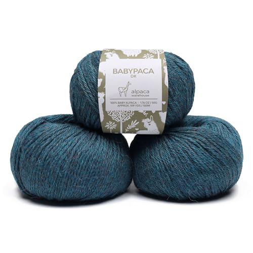 Alpaca Warehouse 100 Baby Alpaca Yarn Wool Set of 3 Skeins 150 Grams DK Weight Made in Peru Heavenly Soft and Perfect for Knitting and Crocheting Aqua Blue DK - Image 1