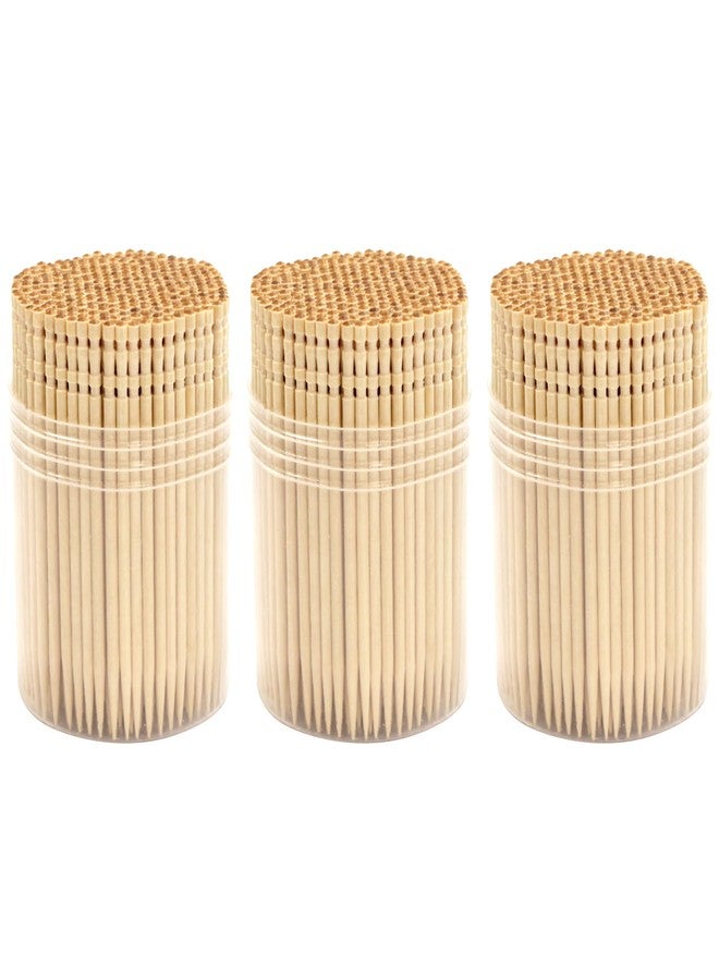 BambooMN Premium Wooden Round Toothpicks with Storage Holder for Food or Cleaning Your Teeth, 3 Packs of 300 Pieces, Party Supplies - Image 2