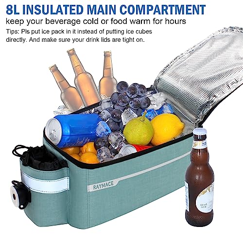 RAYMACE Bike Trunk Cooler Bag With Tail Light,Bicycle Rear Rack Bag Insulated Storage 8L,Pannier Bag (Viridian Green) - Image 2