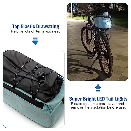 RAYMACE Bike Trunk Cooler Bag With Tail Light,Bicycle Rear Rack Bag Insulated Storage 8L,Pannier Bag (Viridian Green) - Image 5