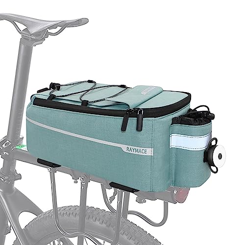 RAYMACE Bike Trunk Cooler Bag With Tail Light,Bicycle Rear Rack Bag Insulated Storage 8L,Pannier Bag (Viridian Green) - Image 1