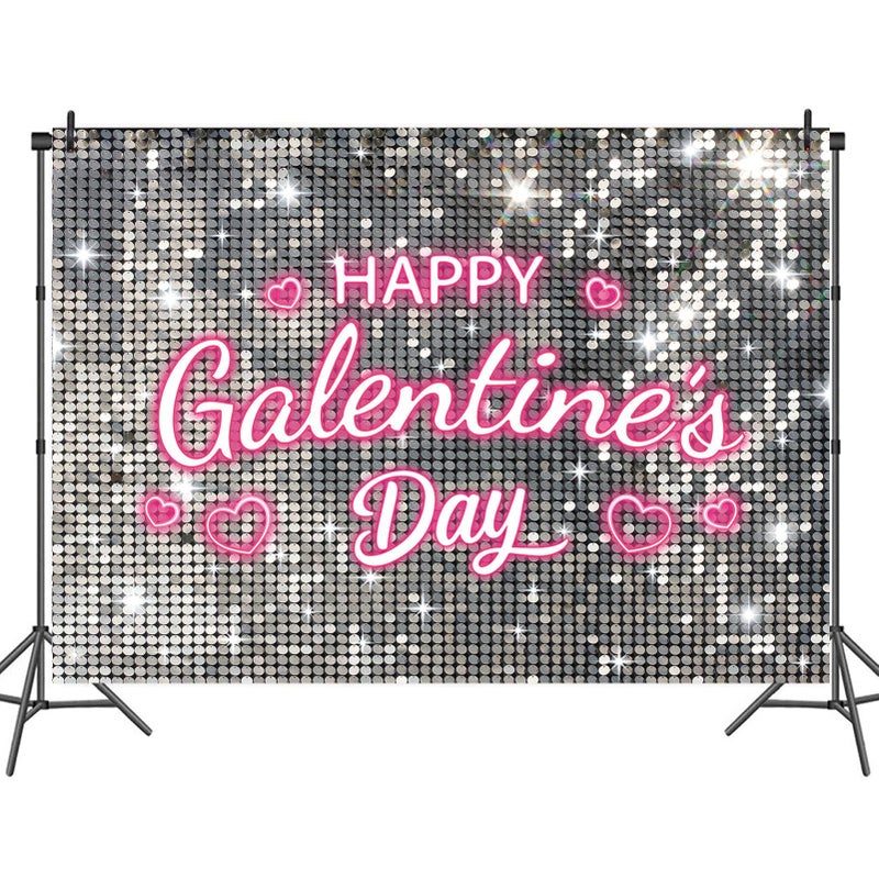 BUTEN Galentine's Day Backdrop Silvery Pink Glitter - Happy Galentines Banner Decor for Women Friends Party, Ladies Celebrating Photo Booth Background, Valentine's Wall Decorations - Image 4