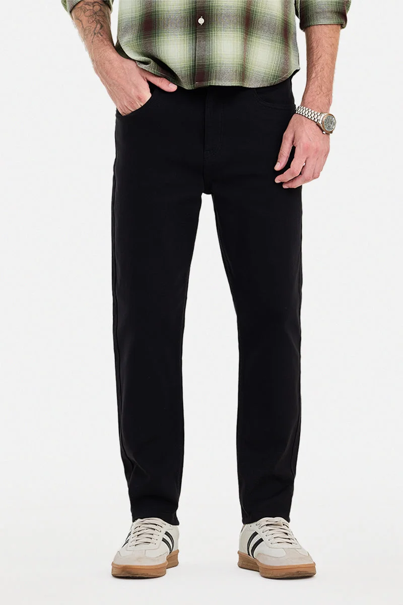 سنيتش Black Solid Tapered Casual Jeans