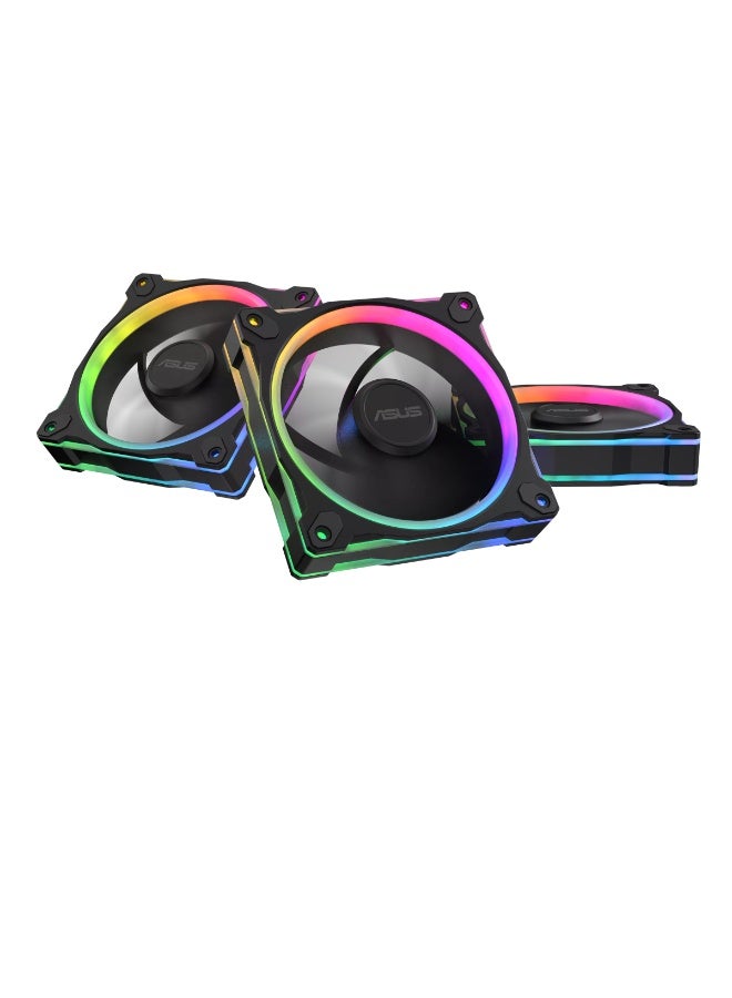 ASUS Prime MR120 ARGB Reverse Fan Triple Pack, 120mm Sleeve Bearing Case Fans, 1600 RPM ±10%, 58 CFM Airflow, 1.38 mm H₂O Static Pressure, Ultra-Quiet 23 dB(A), Dual-Layer Addressable RGB with 20 LEDs, Aura Sync Compatible, 12V, Black | 90DA00L0-B09020 - Image 2