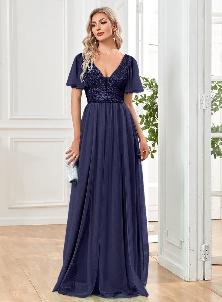 V-Neck Short Sleeve Maxi Dress