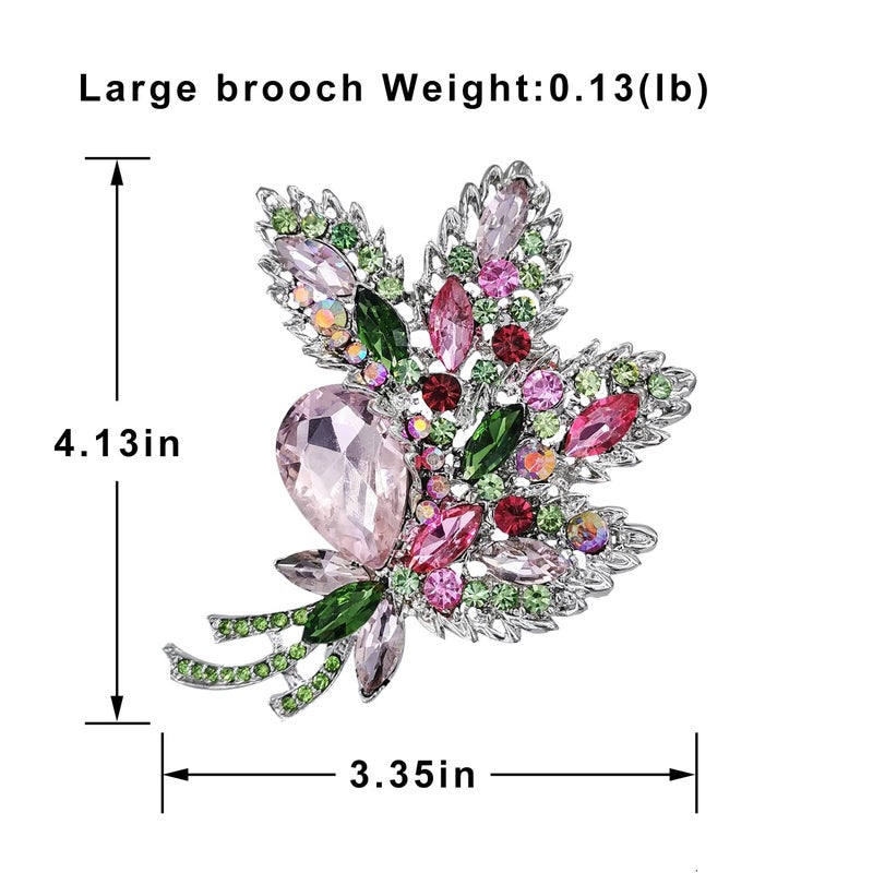 YOQUCOL Big Large Brooch Pin Austrian Crystal Leaf Shape Bouquet Rhinestone Scarf Decoration Wreath Cloth Brooches Pins for Women - Image 2