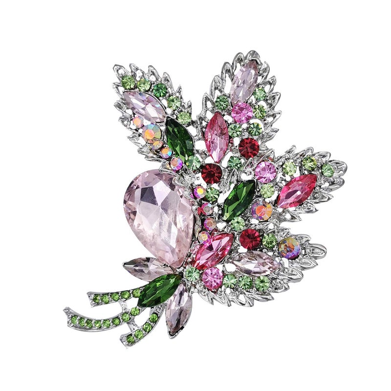 YOQUCOL Big Large Brooch Pin Austrian Crystal Leaf Shape Bouquet Rhinestone Scarf Decoration Wreath Cloth Brooches Pins for Women - Image 1
