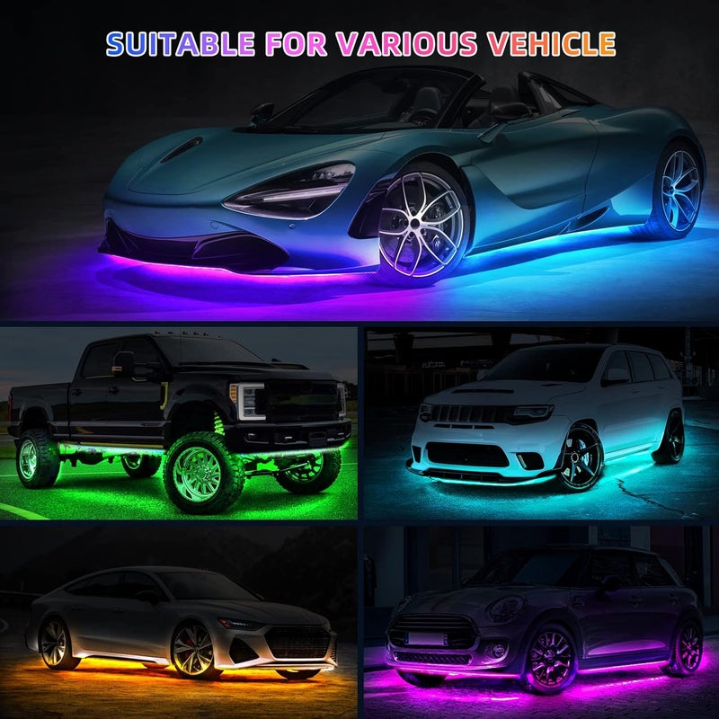 TDE Explorer.Lighting 4 pcs LED Neon Car Underglow Strip Lights for Jeep SUV ATV UTV Truck Golf Cart Driving Travel Essentials, 12-18V Waterproof Undercar Lighting with APP/RF Remote Control Music Sync Underbody Light Kit - Image 3