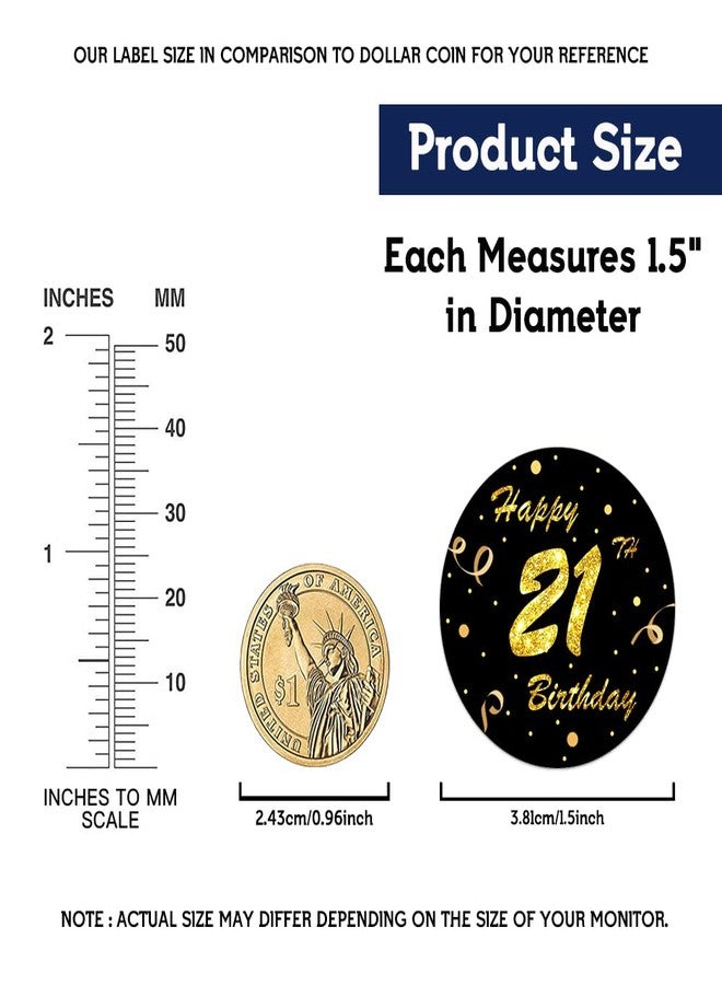 REWIDPARTY Black Gold 21st Birthday Stickers - Cheers to 21 Years, Anniversary Party Decorations - Adhesive Stickers (500 Per Roll) - Image 3