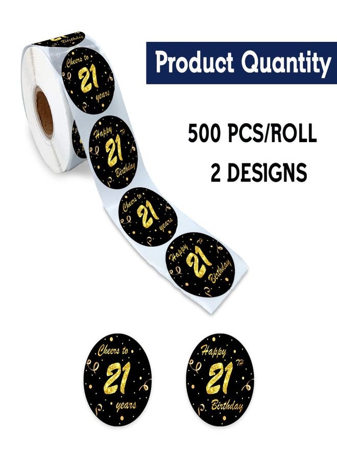 REWIDPARTY Black Gold 21st Birthday Stickers - Cheers to 21 Years, Anniversary Party Decorations - Adhesive Stickers (500 Per Roll) - Image 2
