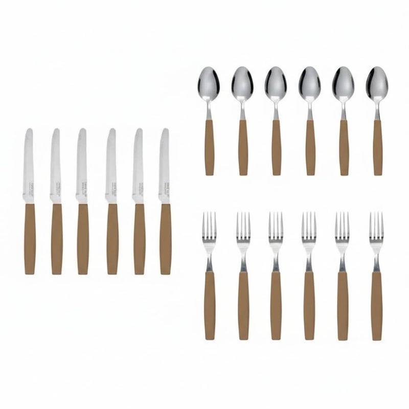Marietti 18-Piece Italian Flatware Set, Stainless Steel Cutlery Service for 6: Knives, Forks & Spoons with Grey Ergonomic Handles, Dishwasher Safe, Made in Italy